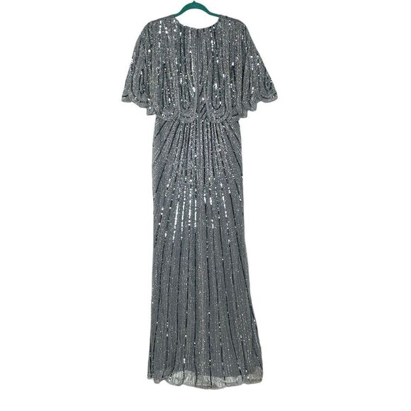 Mac Duggal 93583 Cape Sleeve Sequin Gown in Slate Blue | Size 8 - Picture 8 of 11